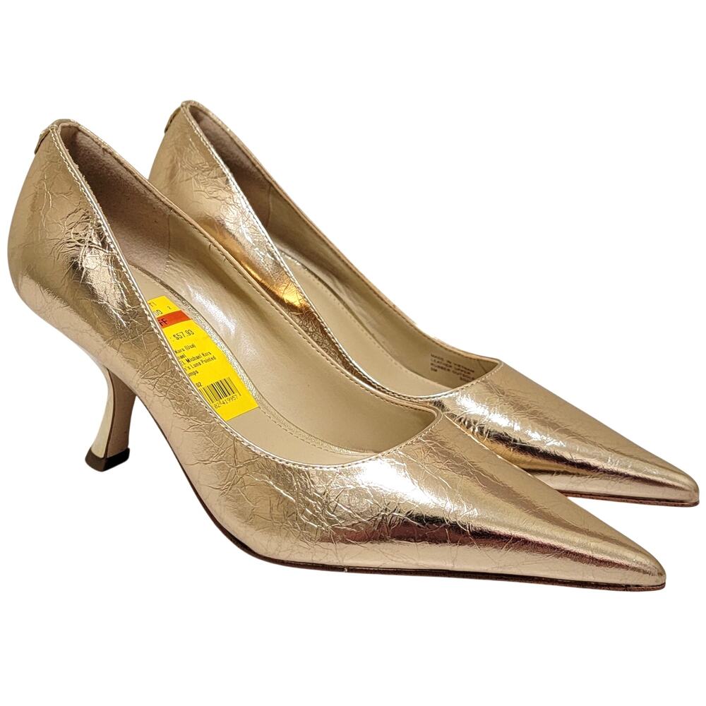 Michael Michael Kors Women Luna Mid Pump Heels Size US 5M Pale Gold Leather - Picture 2 of 5
